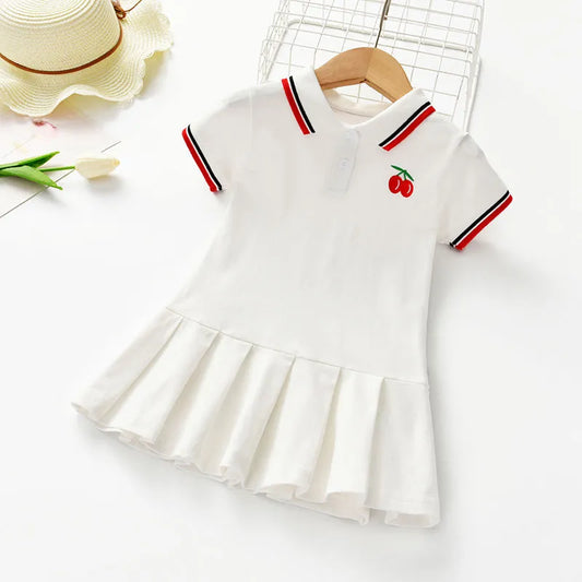 Kids Clothes Girl Dresses Lapel Collar Embroidery Short Sleeve Dress Toddler Summer Baby Girl Designer Outfits