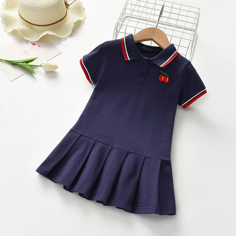 Kids Clothes Girl Dresses Lapel Collar Embroidery Short Sleeve Dress Toddler Summer Baby Girl Designer Outfits