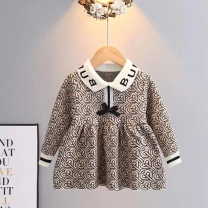 Designer Baby Girls Knitted Princess Dresses Spring Autumn Letters Printed Kids Long Sleeve Dress Children Bowknot Dress 1-6 Years