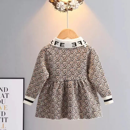 Designer Baby Girls Knitted Princess Dresses Spring Autumn Letters Printed Kids Long Sleeve Dress Children Bowknot Dress 1-6 Years