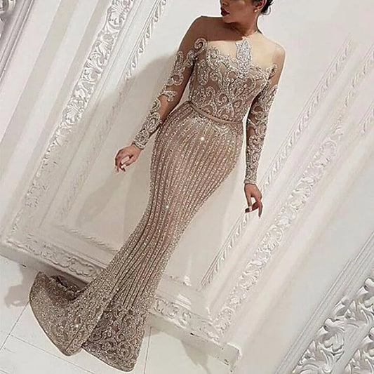 New Arrival Sexy Prom Dresses Women Long Sleeve Bodycon Cocktail Party Robe Elegant Formal Evening Vestido