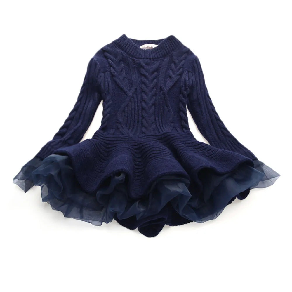 Boutique Girls Clothes 2018 Newest Baby Girls Sweater Knitted Dress Long Sleeve Lace Jacquard Dresses Kids Cotton Warm Coat Outfits 7Colors