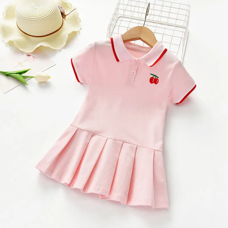 Kids Clothes Girl Dresses Lapel Collar Embroidery Short Sleeve Dress Toddler Summer Baby Girl Designer Outfits