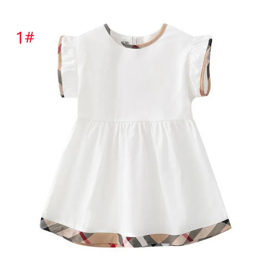 Summer Baby Girls Princess Dresses Cotton Kids Zipper Short Sleeve Dress Cute Girl Plaid Skirt Children Clothes