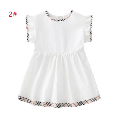 Summer Baby Girls Princess Dresses Cotton Kids Zipper Short Sleeve Dress Cute Girl Plaid Skirt Children Clothes