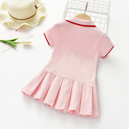 Kids Clothes Girl Dresses Lapel Collar Embroidery Short Sleeve Dress Toddler Summer Baby Girl Designer Outfits