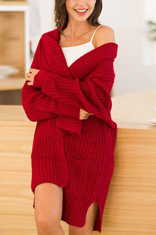 Xieyinshe Xieyinshe Knitted Red Long Sweater Coat