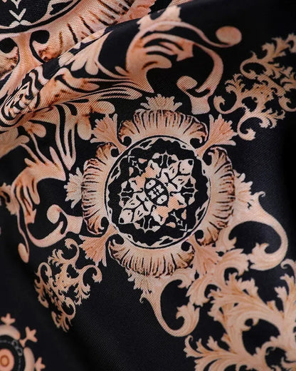 Xieyinshe - Baroque Print Long Sleeve Zip Top