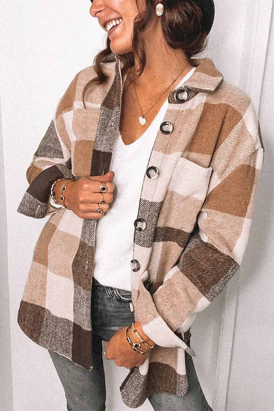 Xieyinshe Xieyinshe Fashion Lapel Loose Plaid Jacket Tops(3 Colors)