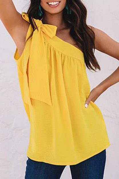 Fashion Sweet Solid Split Joint One Shoulder Tops(5 Colors)