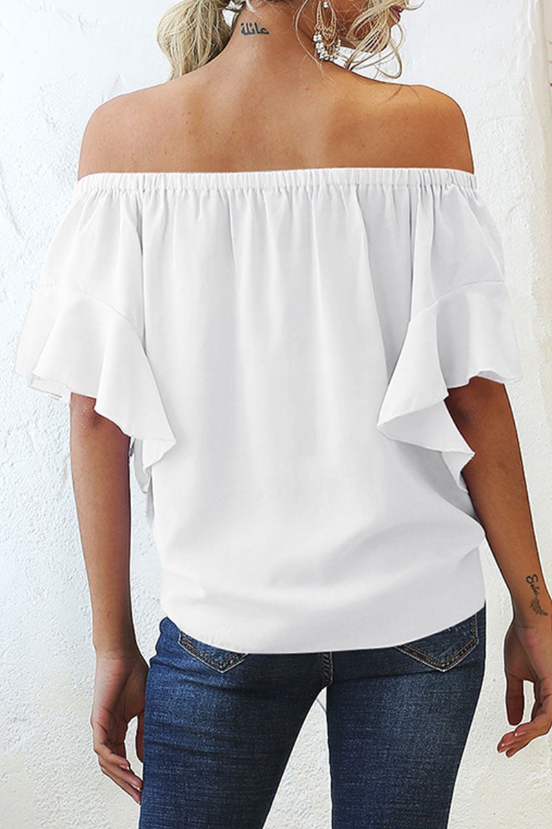 Fashion Sweet Solid Split Joint Off the Shoulder Tops