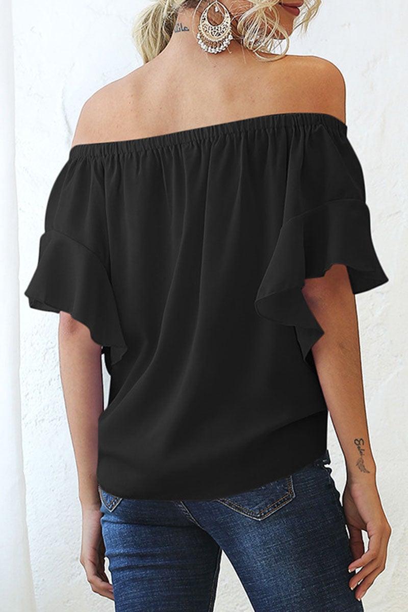 Fashion Sweet Solid Split Joint Off the Shoulder Tops