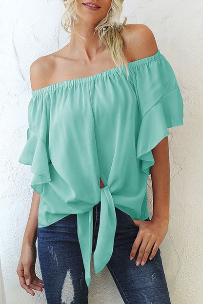 Fashion Sweet Solid Split Joint Off the Shoulder Tops