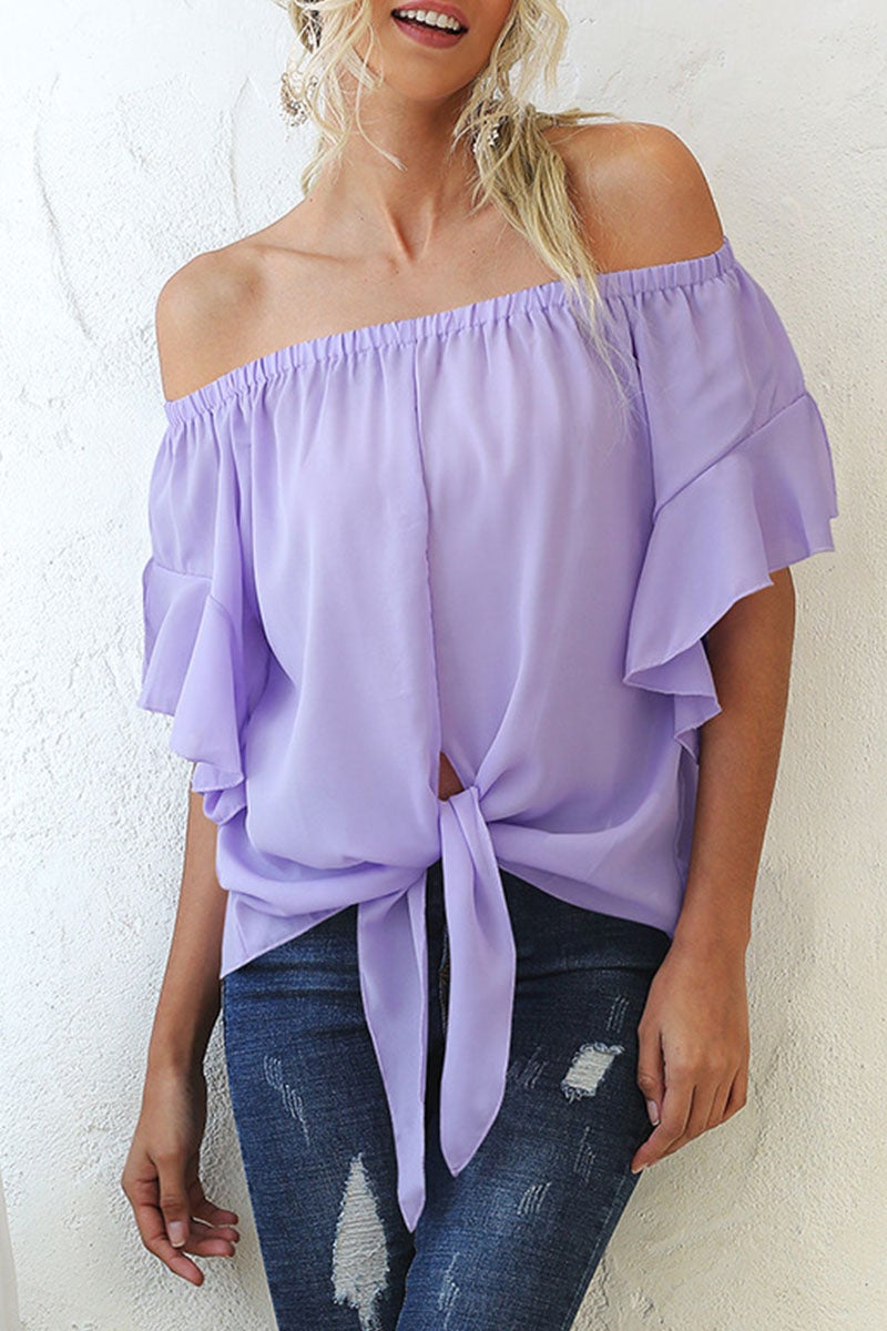 Fashion Sweet Solid Split Joint Off the Shoulder Tops