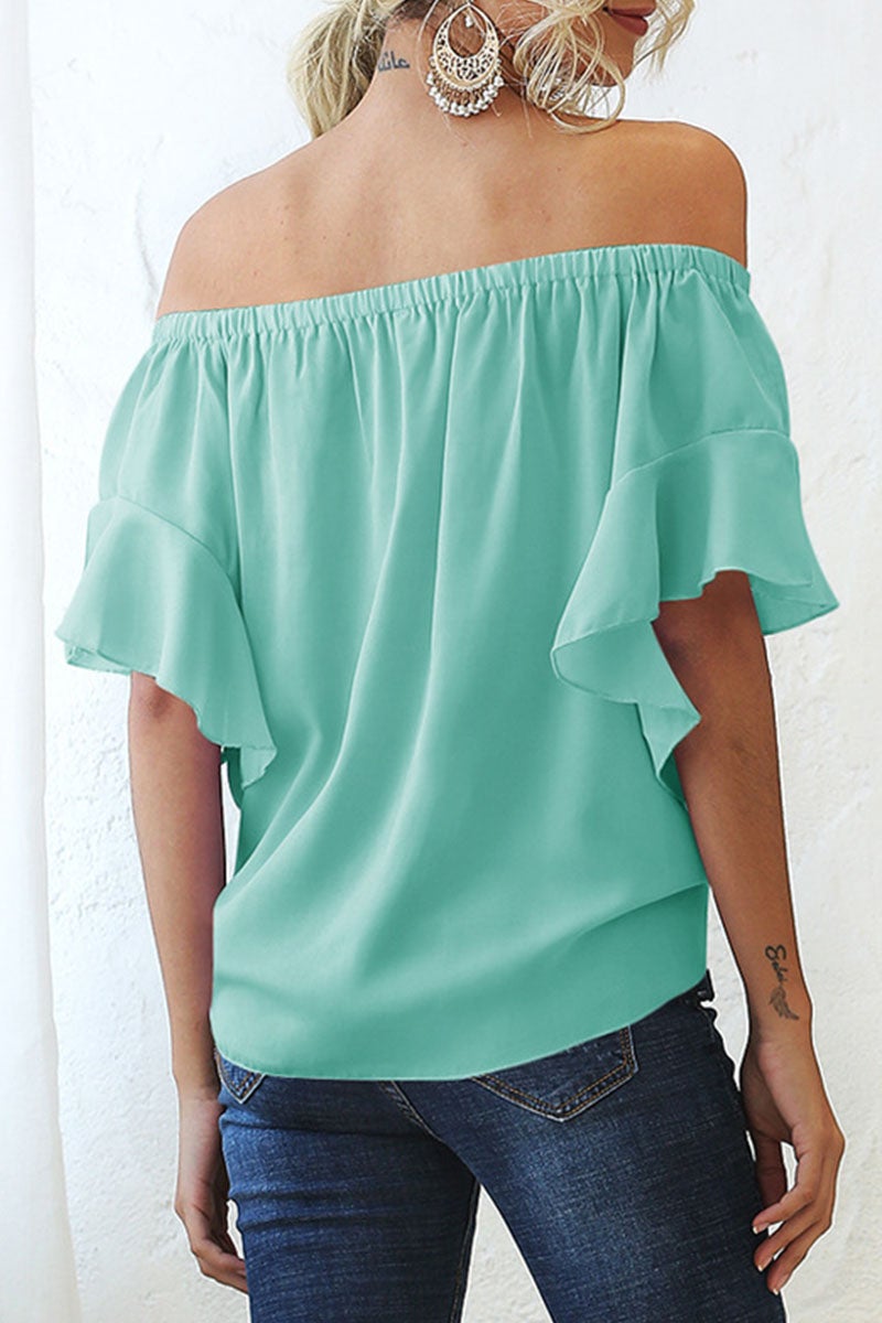 Fashion Sweet Solid Split Joint Off the Shoulder Tops