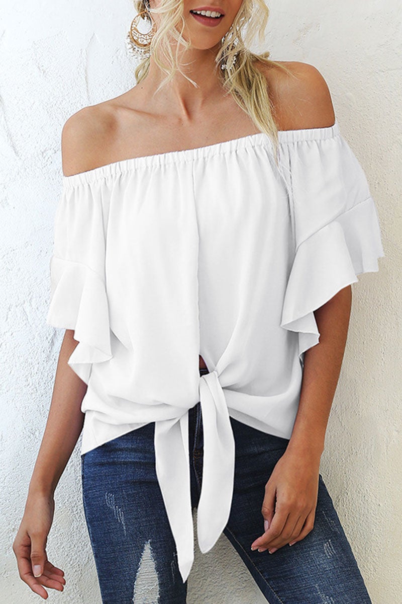 Fashion Sweet Solid Split Joint Off the Shoulder Tops