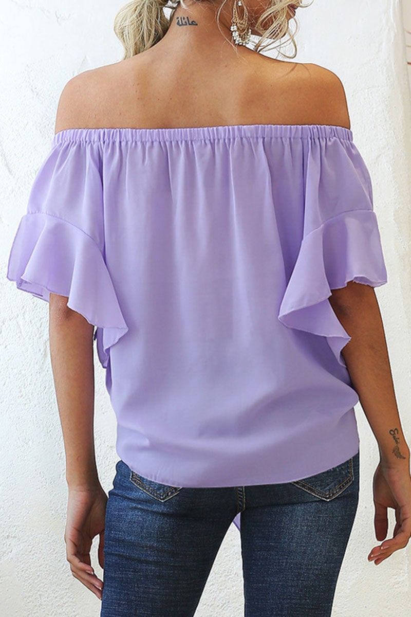 Fashion Sweet Solid Split Joint Off the Shoulder Tops