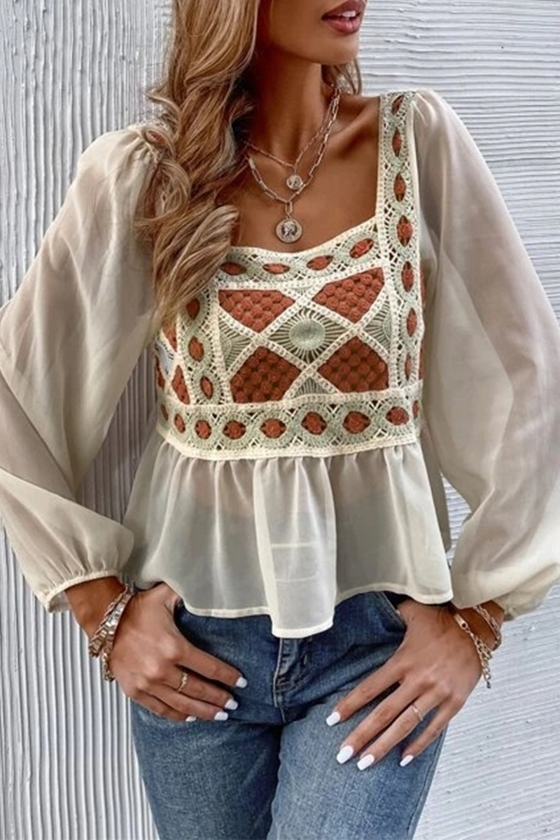 Fashion Casual Patchwork Lace Backless Square Collar Tops