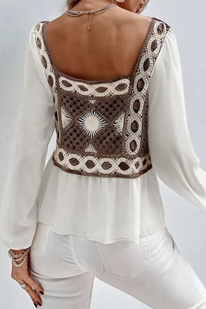 Fashion Casual Patchwork Lace Backless Square Collar Tops