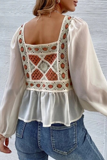 Fashion Casual Patchwork Lace Backless Square Collar Tops