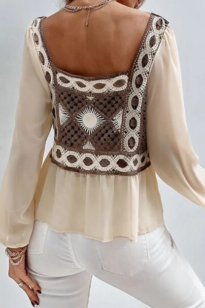 Fashion Casual Patchwork Lace Backless Square Collar Tops