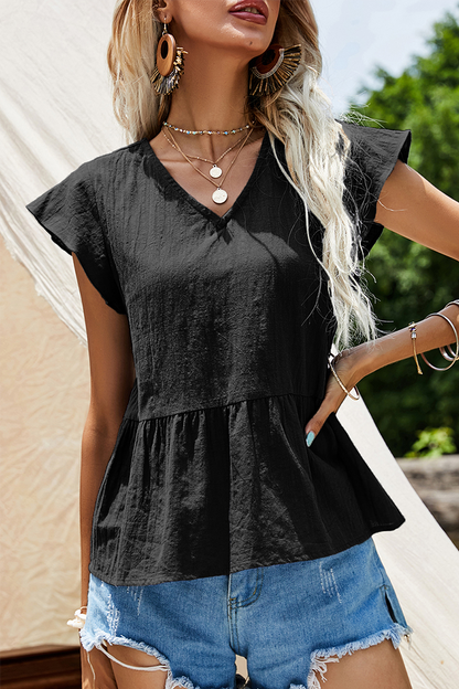 Fashion Elegant Solid Split Joint Frenulum V Neck T-Shirts