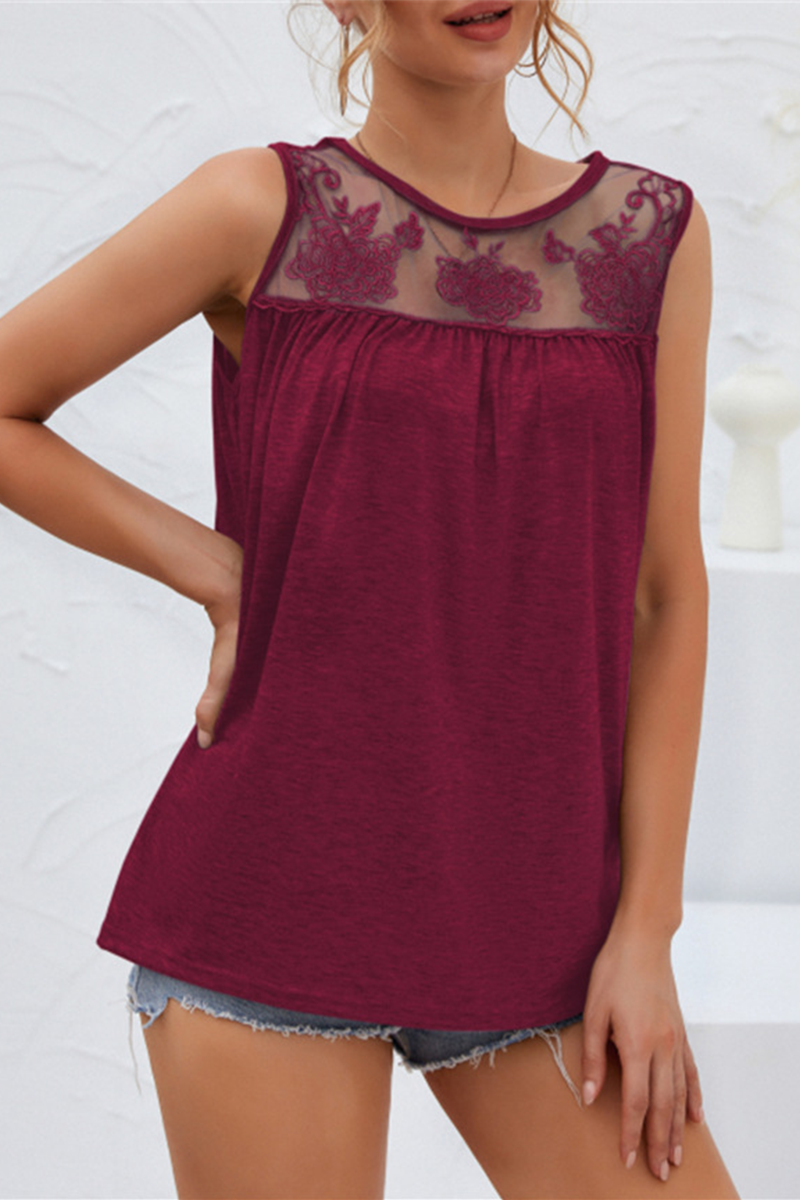 Casual Solid Lace Mesh O Neck T-Shirts(7 Colors)