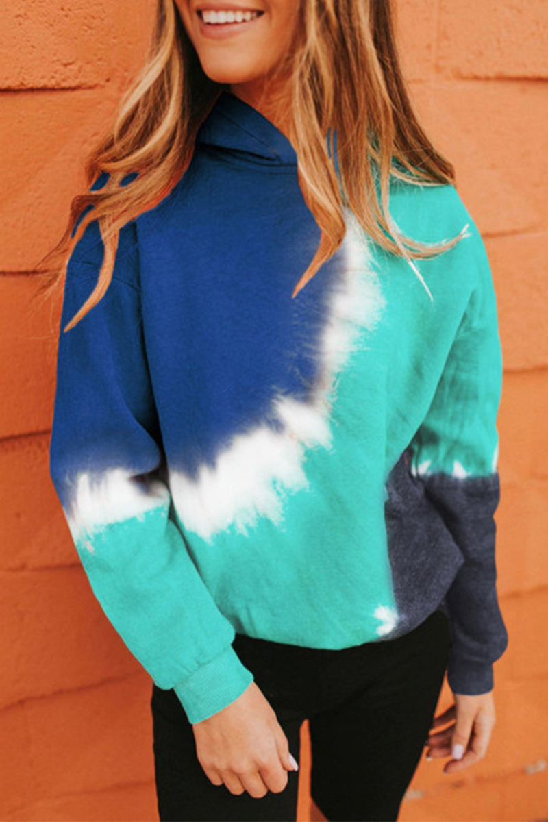 Casual Tie Dye Split Joint Hooded Collar Tops