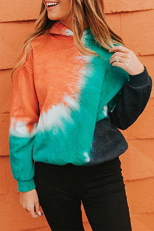 Casual Tie Dye Split Joint Hooded Collar Tops