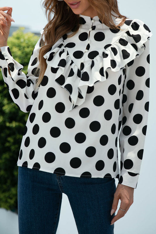 Xieyinshe Fashion Casual Polka Dot Split Joint O Neck Tops