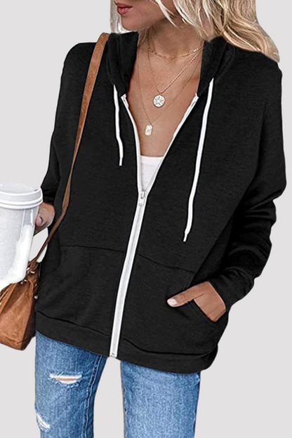 Casual Solid Split Joint Pocket Hooded Collar Tops