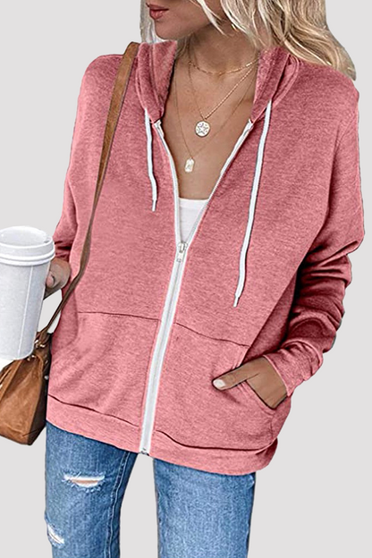 Casual Solid Split Joint Pocket Hooded Collar Tops