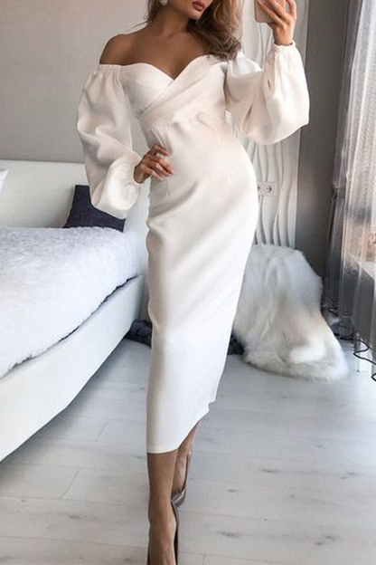 Xieyinshe Fashion Elegant Solid Split Joint Fold Strapless Pencil Skirt Dresses