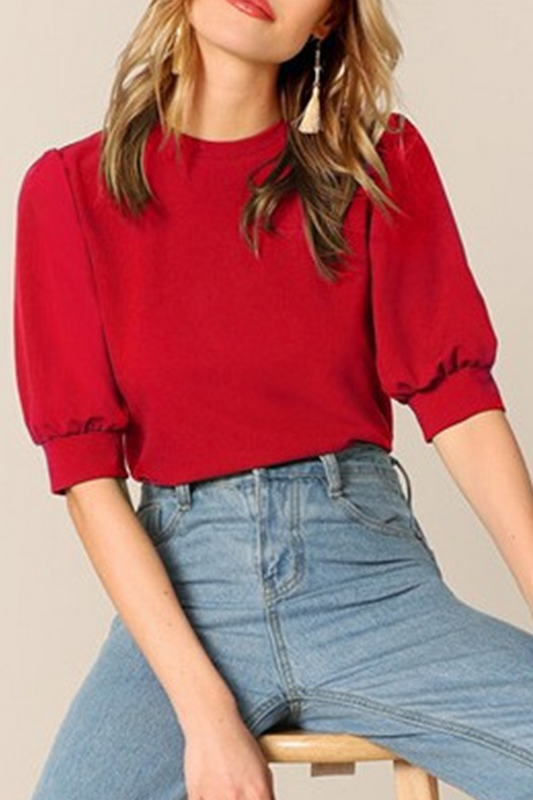 Casual Solid Split Joint O Neck Tops