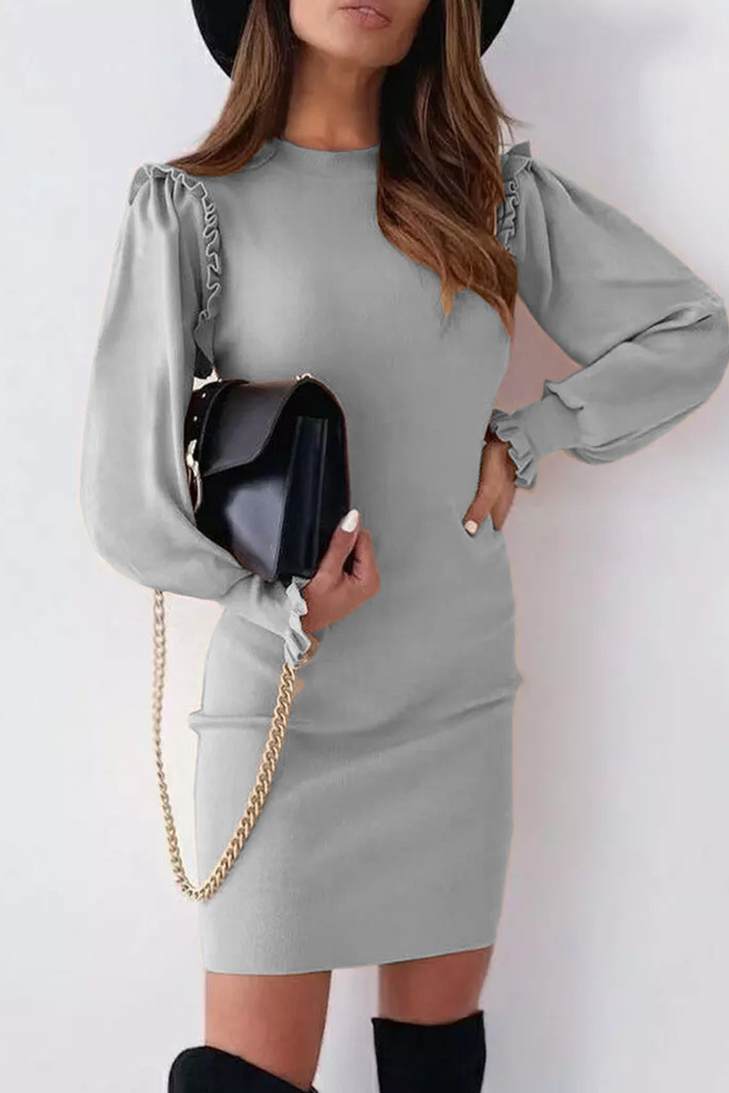 Xieyinshe Elegant Solid Split Joint O Neck Pencil Skirt Dresses