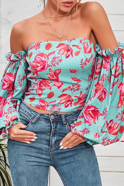 Xieyinshe Elegant Floral Patchwork Off the Shoulder Tops