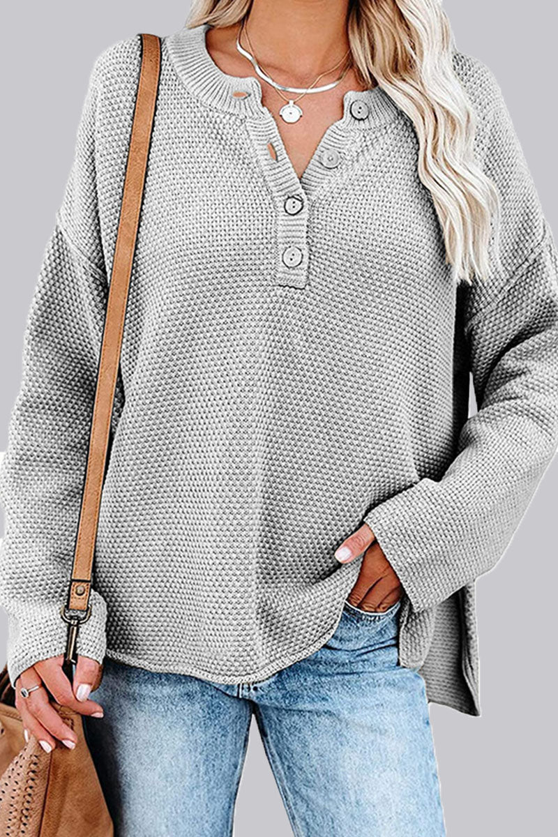 Casual Solid Split Joint O Neck Tops(7 Colors)