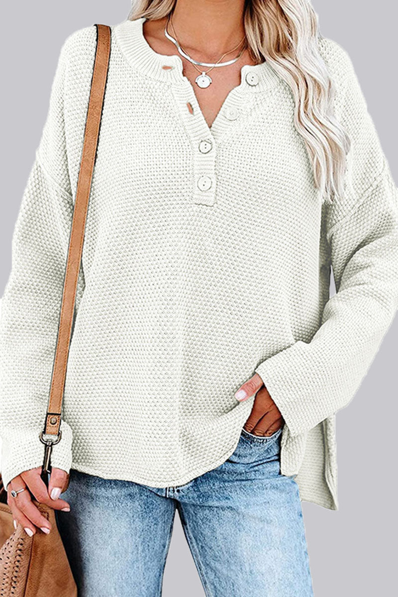 Casual Solid Split Joint O Neck Tops(7 Colors)