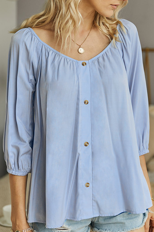 Elegant Solid Buckle V Neck Tops