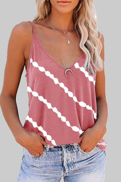 Fashion Casual Striped Print Split Joint V Neck Tops