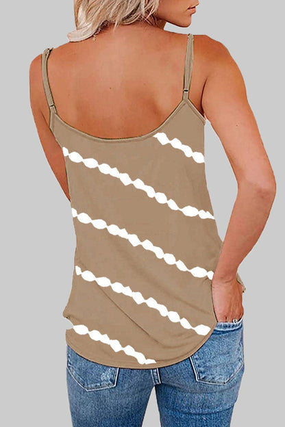 Fashion Casual Striped Print Split Joint V Neck Tops