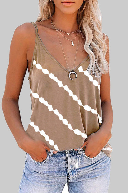 Fashion Casual Striped Print Split Joint V Neck Tops