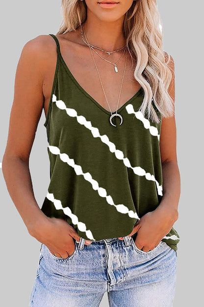 Fashion Casual Striped Print Split Joint V Neck Tops