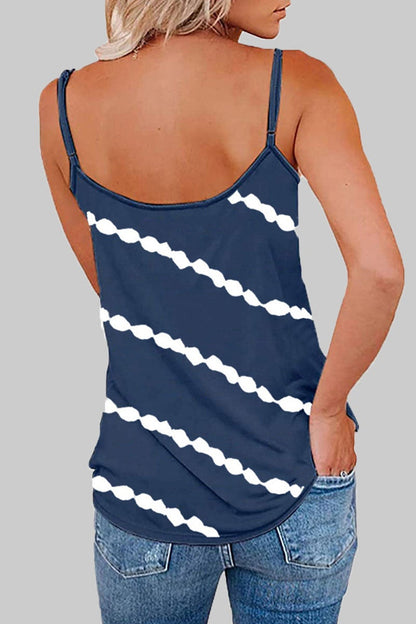 Fashion Casual Striped Print Split Joint V Neck Tops