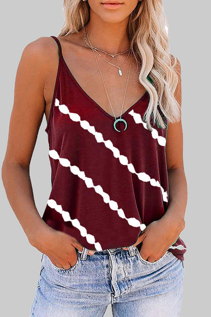 Fashion Casual Striped Print Split Joint V Neck Tops