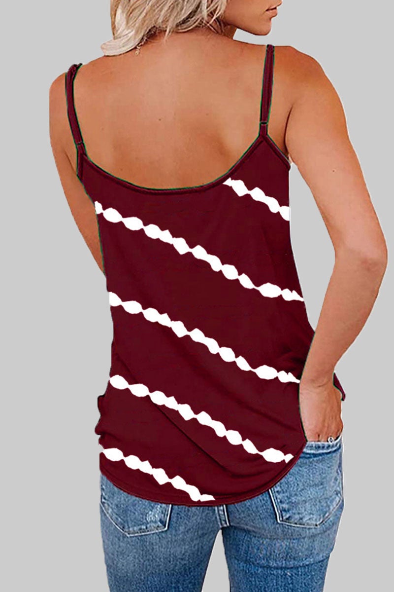 Fashion Casual Striped Print Split Joint V Neck Tops