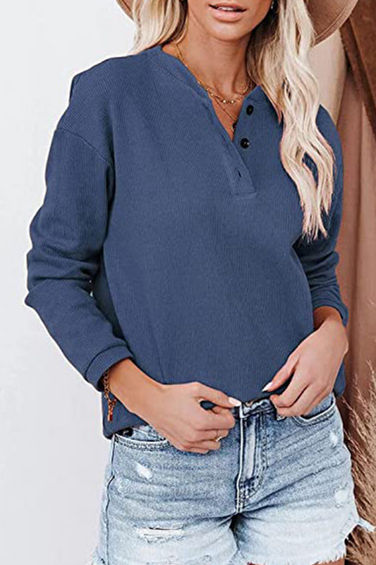 Casual Solid Buckle O Neck Tops(6 Colors)