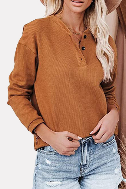 Casual Solid Buckle O Neck Tops(6 Colors)