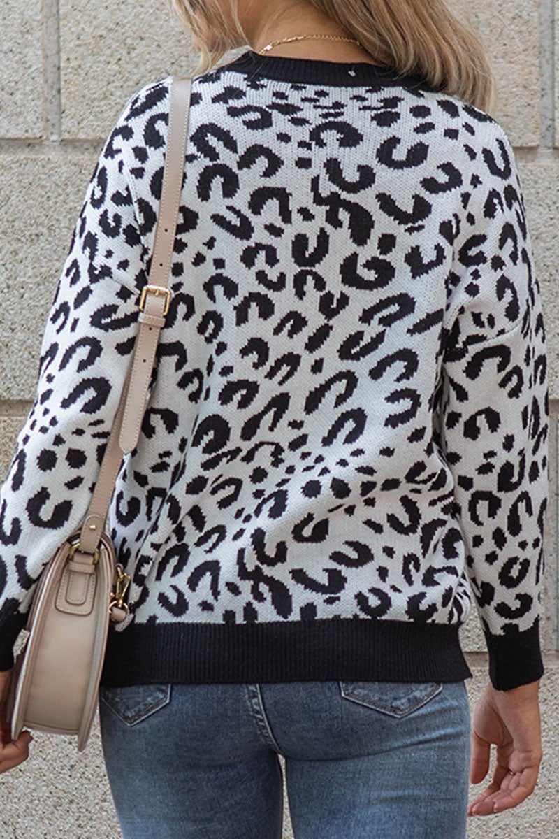 Fashion Casual Leopard Split Joint O Neck Tops