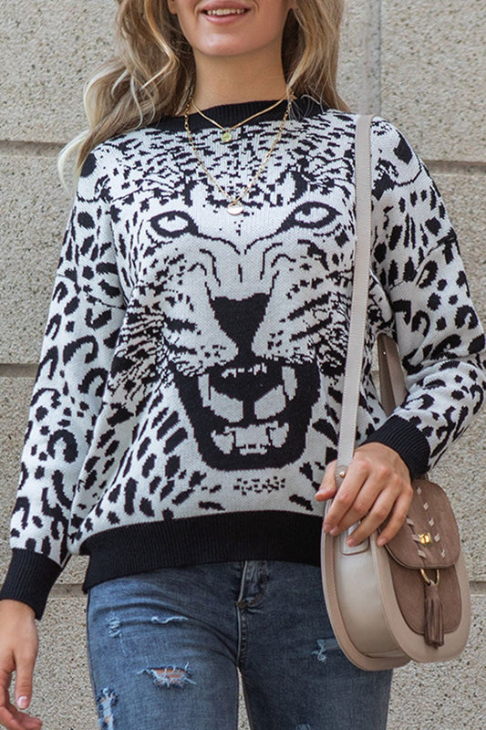 Fashion Casual Leopard Split Joint O Neck Tops